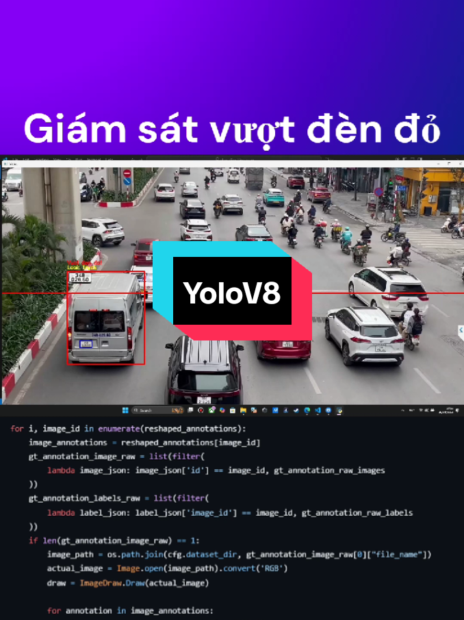 Giám sát vượt đèn đỏ YoloV8 #ai #python #computervision #programming  #machinelearning 