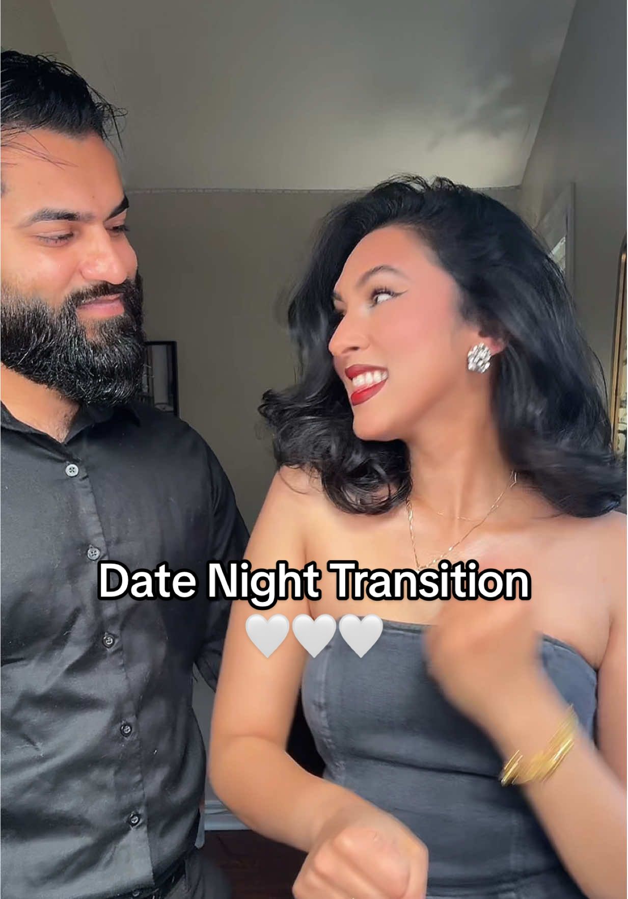 Matching outfits always hits🥹🤍 #transition #couple #trend  [date night, matching outfits, trending song, couple transition, black outfit]
