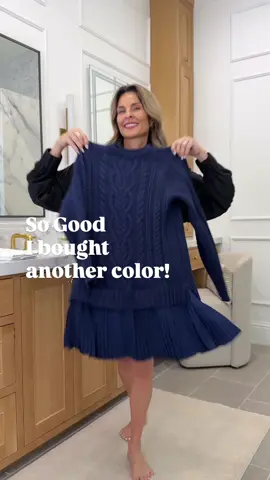 She is back in stock and I grabbed the navy color this time! The oerfeysweater dress! Shop with the link in my bio or the pinned comment below. #falloutfit #sweaterstyle #midlifewomen #whattowear #ootdinspo 