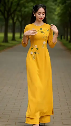 S7 Áo dài Vàng  Lụa Mỹ kết hoa thủ công #haohao #aodaithietkedep #aodaitruyenthongsangtrong #aodaidinhkethoathucong #aodailuamycaocap 