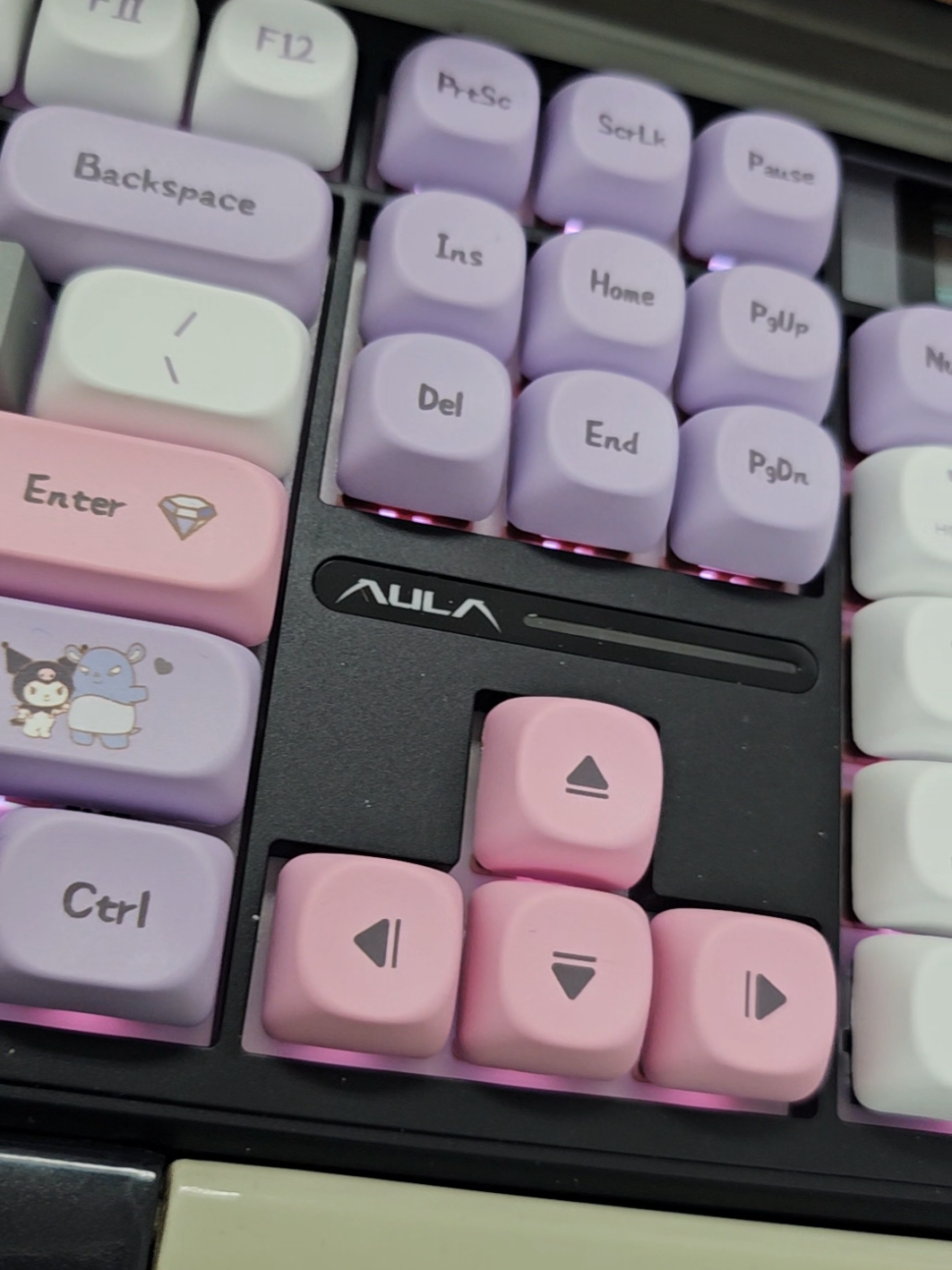 Loving my first mechanical keebs, the Aula F108 Pro! 🥰  Customized it with the Akko Kuromi keycaps.. 😍🥰 @aulaph @aula.official  #aula #aulaf108pro #sanrio  #fyp #kuromi 