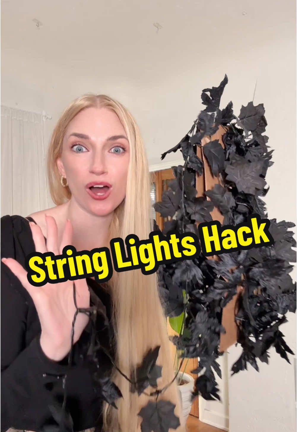 This is my favorite hack for string lights, Christmas lights and fairy lights. It’s so easy for them to get tangled up but if you wrap them before storing away for the next holiday, it’s so easy. These black maple leaves string lights will be so easy to set back up next time. #falldealsforyou #autumnliving #holidaydecor #halloweendecor 
