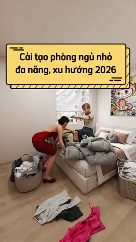 Cải tạo phòng ngủ nhỏ đa năng, xu hướng 2026 #gemihome #thietkenoithat #thicongnoithat #noithathiendai #phongngudep 