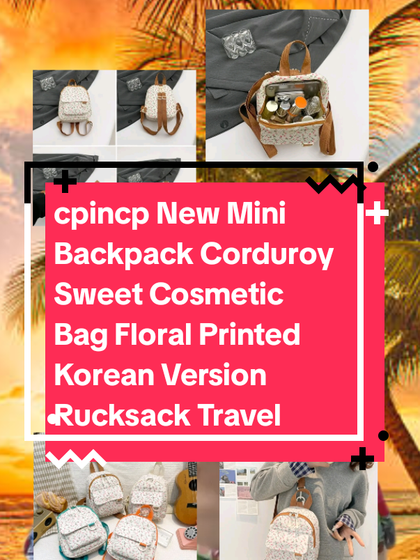 cpincp New Mini Backpack Corduroy Sweet Cosmetic Bag Floral Printed Korean Version Rucksack Travel #corduroybag  #minibagpack #cosmetics #affiliatemarketing #fypspotted 