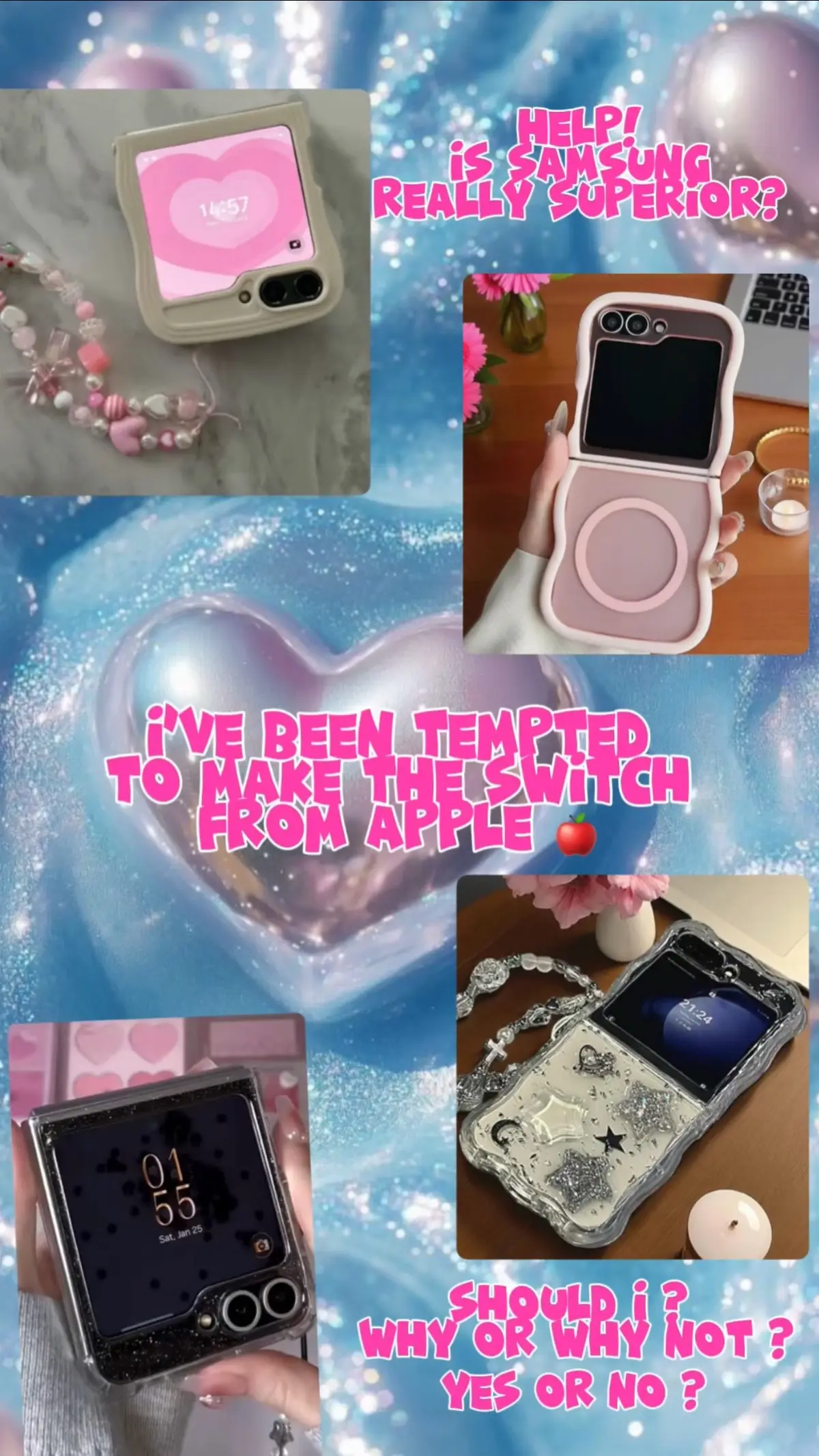 Am I really about to leave Apple behind… or am I just hypnotized by the cuteness of this flip? 🤔📱✨ • Okay amigas, do I make the switch or stay loyal to Apple? 🤔🍏➡️📱 • Acting like I’m debating… but I’ll probably buy it tomorrow 😂💕 • @SamsungUS @Samsung  #samsungflip #android #fliptheswitch #whattheflip #flipthescript 