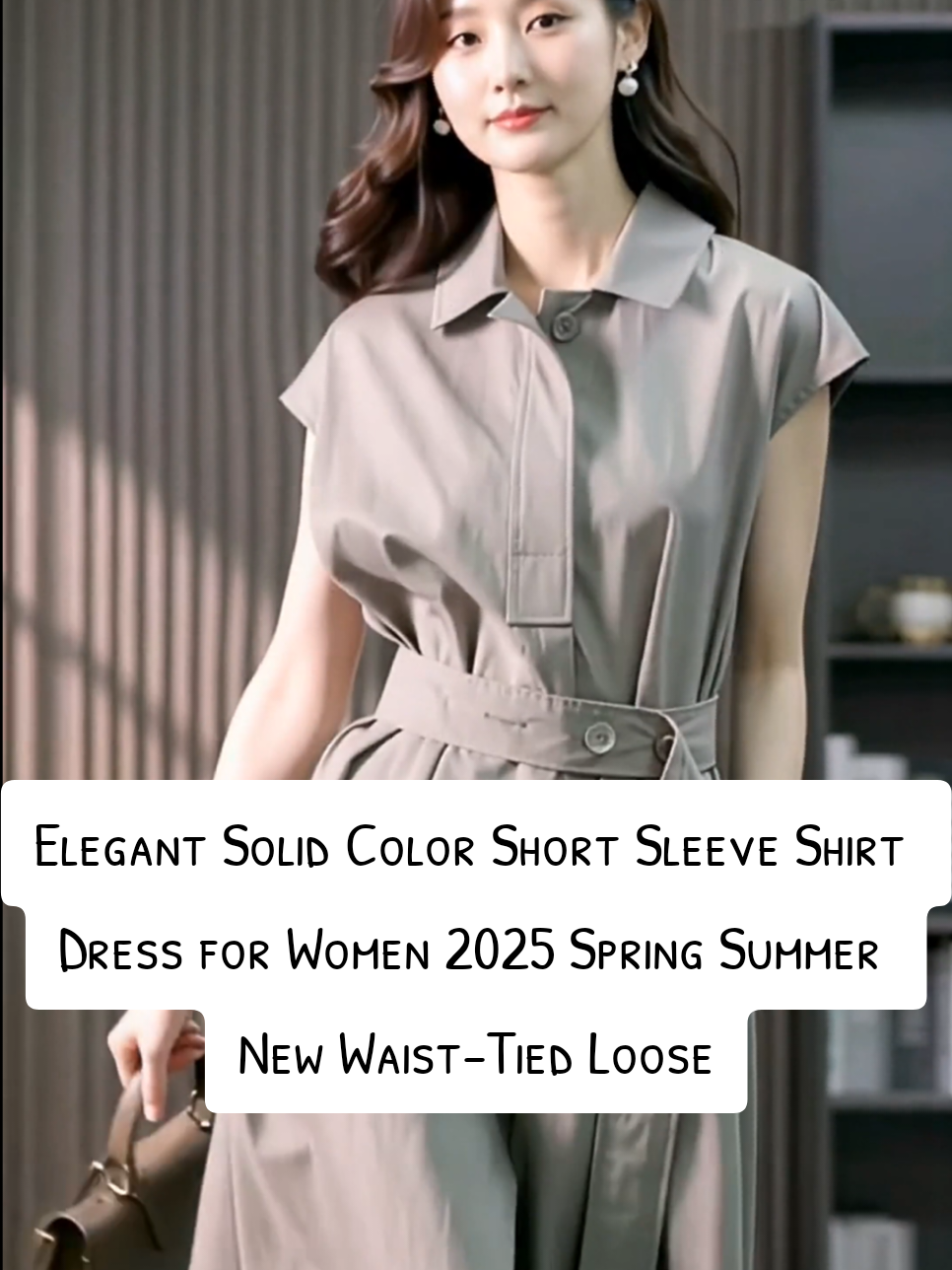 Elegant Solid Color Short Sleeve Shirt Dress for Women 2025 Spring Summer New Waist-Tied Loose Slimming Over-the-Knee Long Dress sabrina carpenter pink dress yellow dress glinda white dress graduation teens bodycon dresses women velvet party #ElegantDress #SpringFashion2025 #SabrinaCarpenterStyle #ShortSleeveDress #WaistTiedDress 