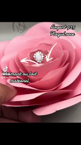 Bague Victoria en argent 925 plaqué rose ajustable avec diamant au lait maternel. 