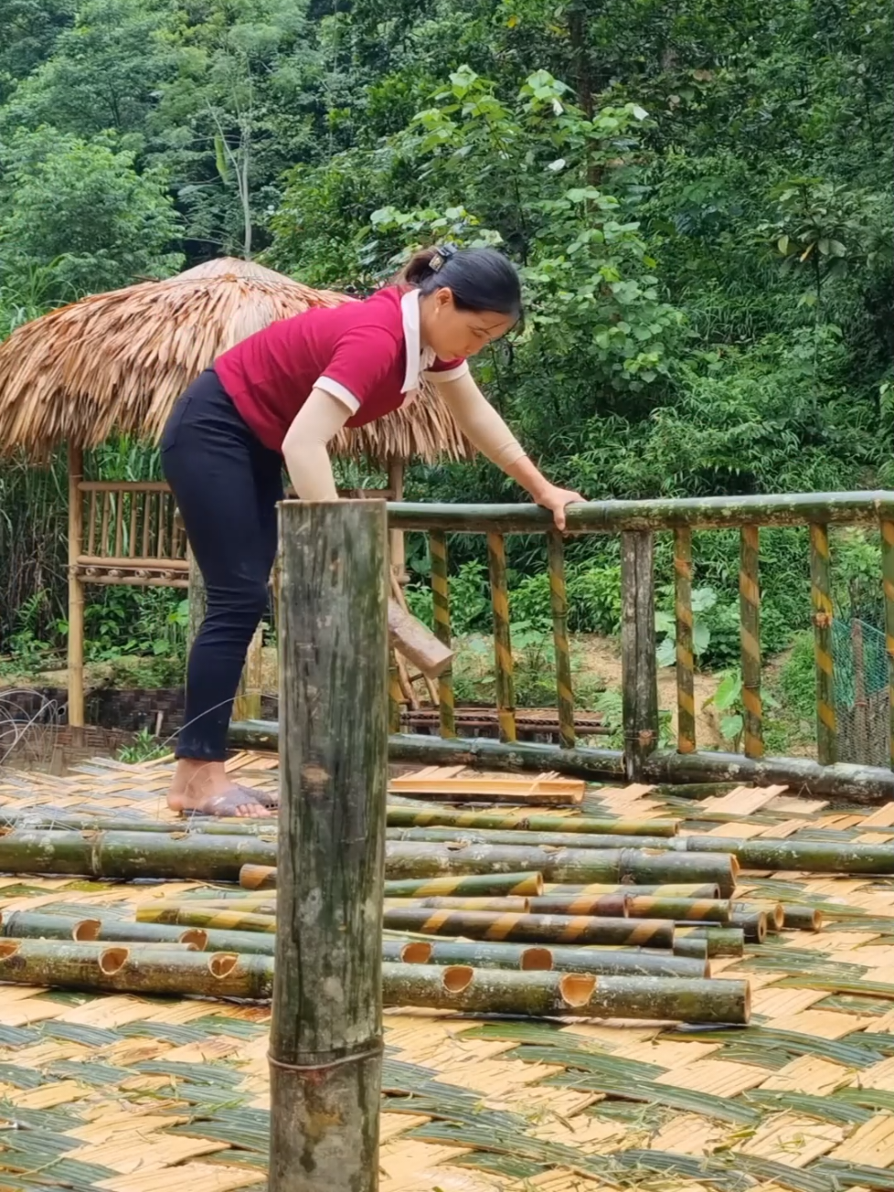 How to build a simple and beautiful bamboo terrace by a single mother