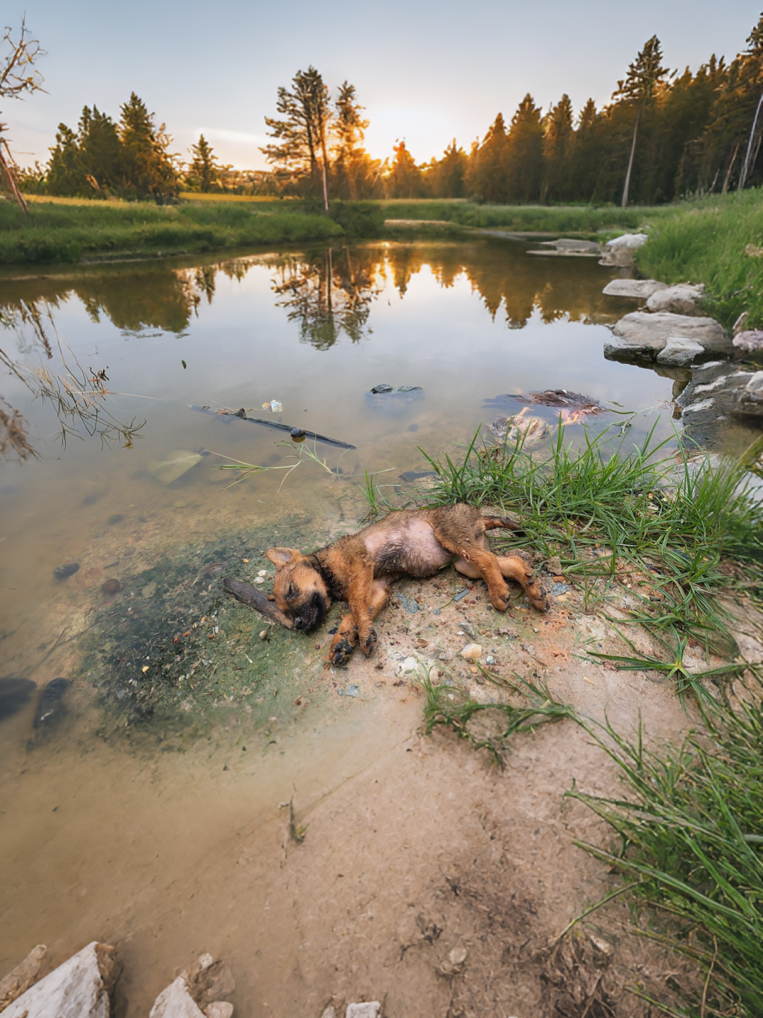 The poor dog fainted on the lake bank because of hunger. Luckily a kind man saw it and saved it.#dog #poordog #rescue dog #dogvideos #dogsoftiktok #love solution