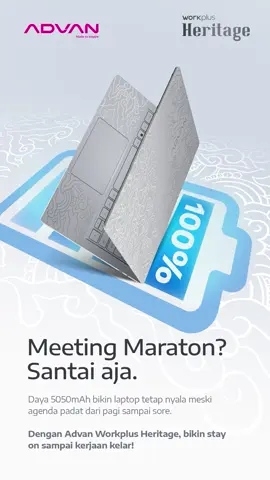 Meeting maraton seharian? Tenang! ADVAN Workplus Heritage siap menemani dengan baterai 5050 mAh tahan lama. Kerja fokus tanpa takut kehabisan daya!💃🏻 Yuk upgrade produktivitasmu sekarang dengan ADVAN Workplus Heritage!🧑‍💻👩‍💻 #advan #heritage #madetoinspire #workplus #fyp 
