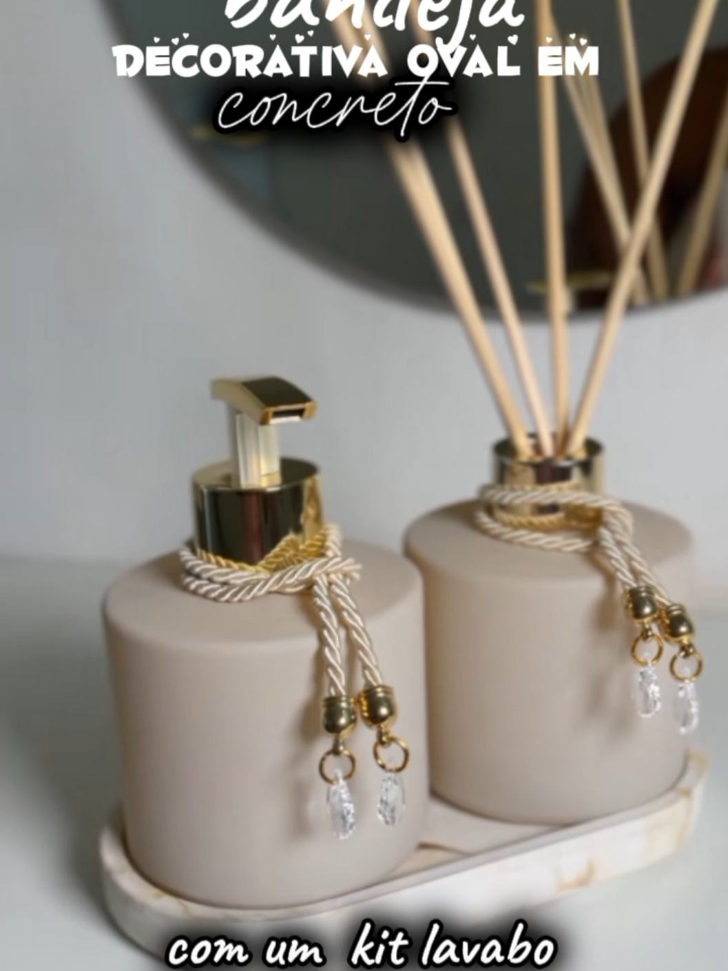 bandeja decorativa oval em concreto /kit lavabo . #banheirodecorado #banheiro #bandeja #lavabo #shopee 