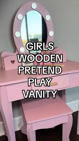 Cutest playroom upgrade ever 🎀✨ This pink wooden vanity comes with pretend makeup + storage, so little ones can play dress-up and keep their things organized. A sweet gift idea for birthdays or holidays!  @Garvee Commercial  #garvee #garveefurniture  #pretendplayvanity  #kidsplayroomideas #giftforkids 