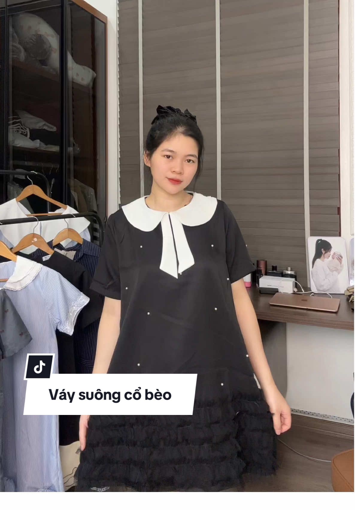 Váy suông cổ bèo đính ngọc #fyp #thoitrangbau #vayxinh #dambau #bầuvẫnphảixinh 
