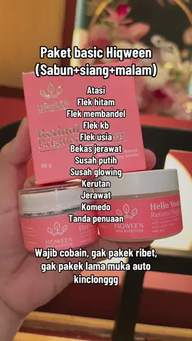 Paket basic kinclong hiqween, solusi ampuh buat yang mau kinclong, cerah, glowing, bebas flek, kerutan dan awet muda #creamflekhitam #creamflekhitam #creamglowing #whiteningcream #hiqween 
