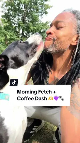 Morning mission: coffee, fetch, and big smiles with my boy 🐶☕️ Happy Saturday, y’all! 🙌💜 #fetch #dogdad #weekend #coffee #saturdayvibes 