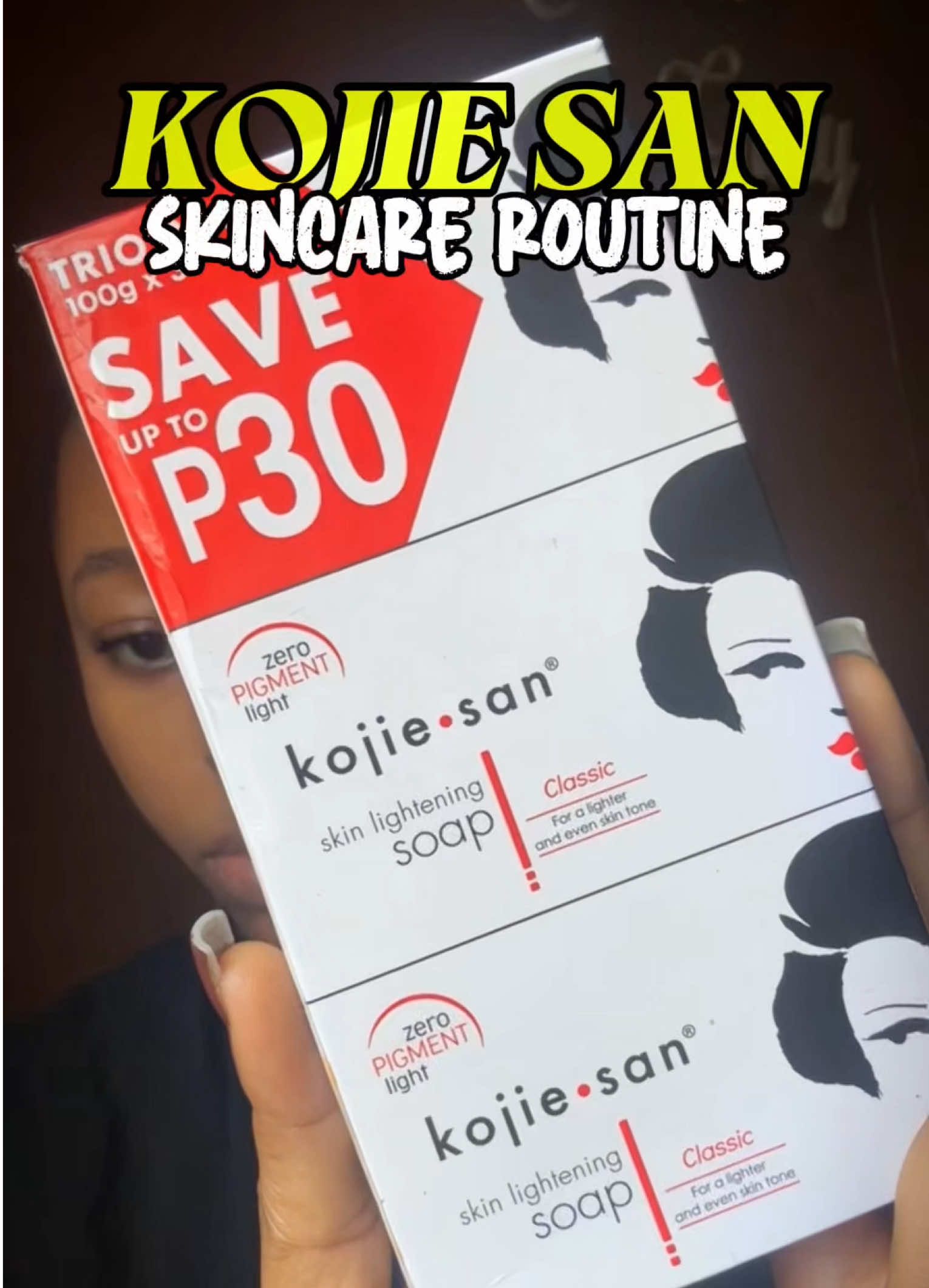 Kojie San lightening skincare routine for a brighter skin and healthy glowing skin. This routine can fade dark spot and treat hyperpigmentation giving you a brighter skin.  #kojiesan #skincare #skincareroutines #brightening #glowingskin 