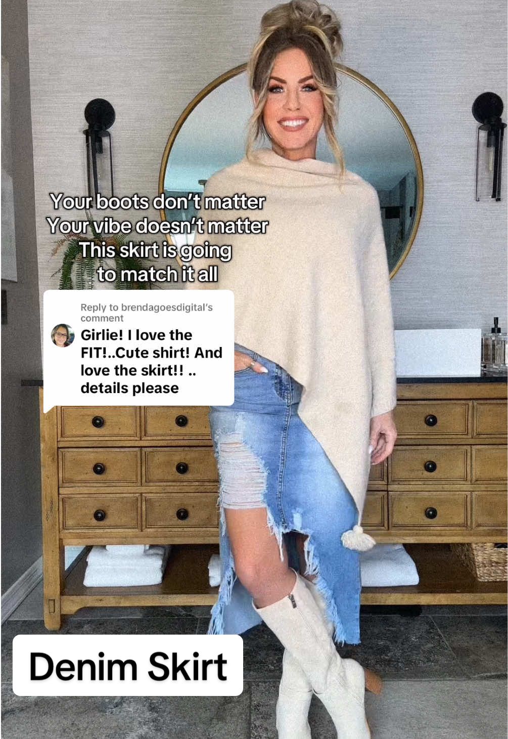 Replying to @brendagoesdigital it’s sooo comfy it feels like sweats! Here you go 😎 #denimskirt #fallsale #skirt 