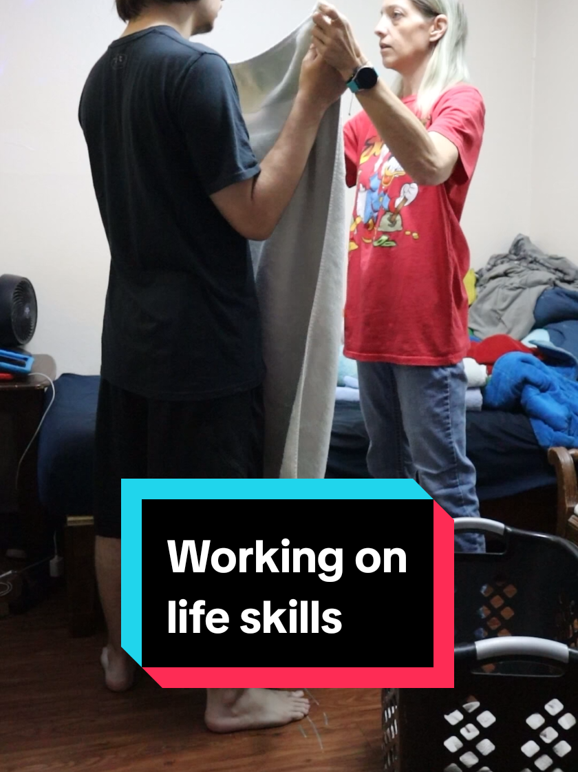 This is something he was working on in ABA. Since we're without services for the time being, I'm trying to work with him more, hopefully I can prevent skill regression #autismparents #autismparenting  #profoundautism #lifeskills #dailylivingskills 