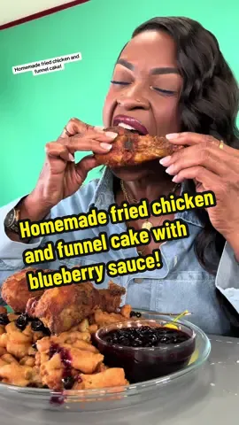 Homemade fried chicken and funnel cake with blueberry sauce! 