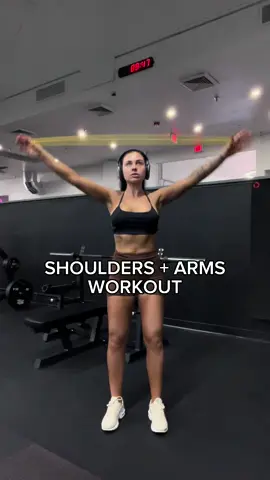 Shoulders + Arms Workout! Lateral Raises 3x12 Bicep Curls 3x12 Shoulder Press 3x12 Tricep Overhead Extension 3x12 Preacher Curls 3x 12 (each) Tricep Pushdowns 3x12 Angled Lateral Cable Raise 3x12 (each)  Make sure save this video for your next upper body day!