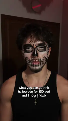 DM to book your spot this halloween! Prices range from 100-350AED depending on complexity. #dubai #halloween #makeup #skeleton #halloweenmakeup @Vel 