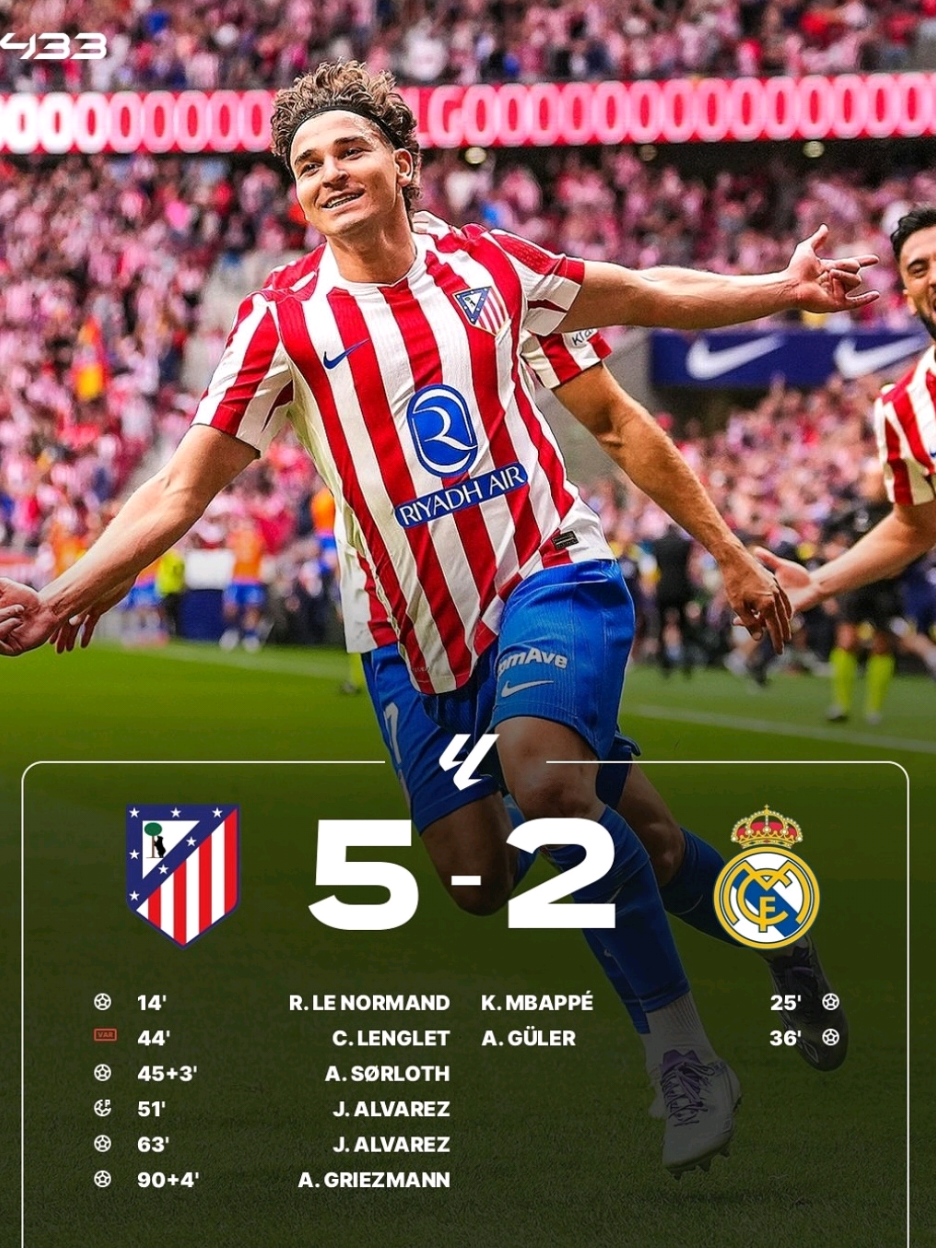 FT: ATLETICO 5-2 REAL VADRID 😹 Julian Alvarez berhasil sikat real Madrid tanpa ampun, mbappe tak berdaya dikandang Atletico Madrid. . #realmadrid #atleticodemadrid #madrid #mbappe #alvarez 