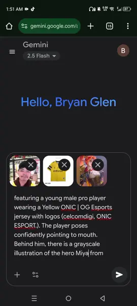 #tutorial  #gemini . #(photo ue) Create a photo professional esports poster featuring a young male pro player wearing a Yellow ONIC | OG Esports jersey with logos (celcomdigi, ONIC ESPORT.). The player poses confidently pointing to mouth. Behind him, there is a grayscale illustration of the hero Miya from Mobile Legends with glowing red eyes. The design has a bold, modern style with red and black theme, lightning effects, sharp graphic elements, and futuristic typography. Text elements include large stats: 'KDA 14.0', 'GPM 847', 'DMG/GAME 48,928'. Big bold title at the bottom: 'THE M7 FINALS MVP HERO MIYA' with handwritten script for 'Miya' and 'Biegie.' signature style text near the hero illustration. Dynamic, energetic, esports championship vibe, high-resolution. The yellow suits person is Miyase my original face) Create a photo professional esports poster featuring a young male pro player wearing a Yellow ONIC | OG Esports jersey with logos (celcomdigi, ONIC ESPORT.). The player poses confidently pointing to mouth. Behind him, there is a grayscale illustration of the hero Miya from Mobile Legends with glowing red eyes. The design has a bold, modern style with red and black theme, lightning effects, sharp graphic elements, and futuristic typography. Text elements include large stats: 'KDA 14.0', 'GPM 847', 'DMG/GAME 48,928'. Big bold title at the bottom: 'THE M7 FINALS MVP HERO MIYA' with handwritten script for 'Miya' and 'Biegie.' signature style text near the hero illustration. Dynamic, energetic, esports championship vibe, high-resolution. The yellow suits person is Miya