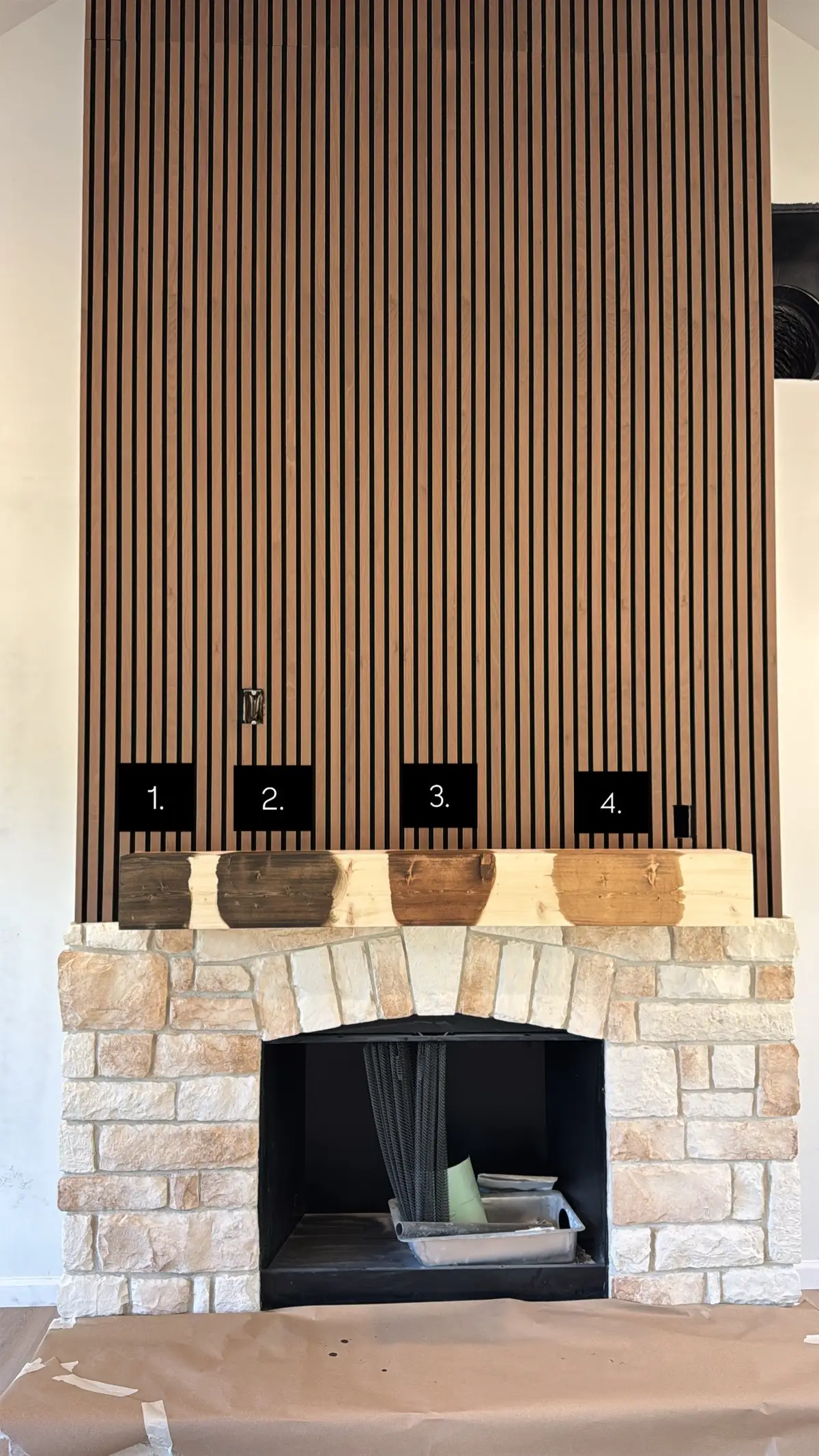 Im trying to match hr panels but not really? Lol The mantle won’t stay like this. It will wrap around entire fireplace. This was for testing purposes. 