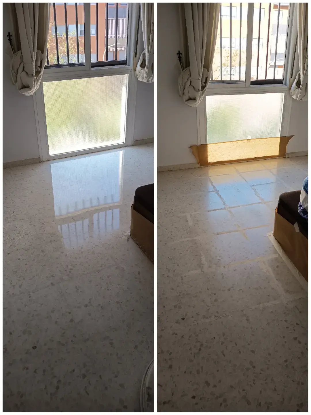 Micropulido, empastado, pulido de orillas, rincones y Acristalado Terrazo Blanco con Mármol blanco @manuelcuberosayag @shute0te #pulido #sevilla #reformas #terrazzo #marmol 