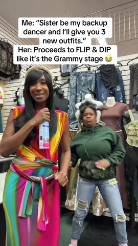 Me: “Be my backup dancer and I’ll get you 3 new outfits.” Her: Proceeds to FLIP & DIP like it’s the Grammy stage.Wasn’t ready for that level of commitment. Sister's got main character energy! @i#stephaniemills #SisterGoal  #BackupDancer  #Flip  #outfitinspo 