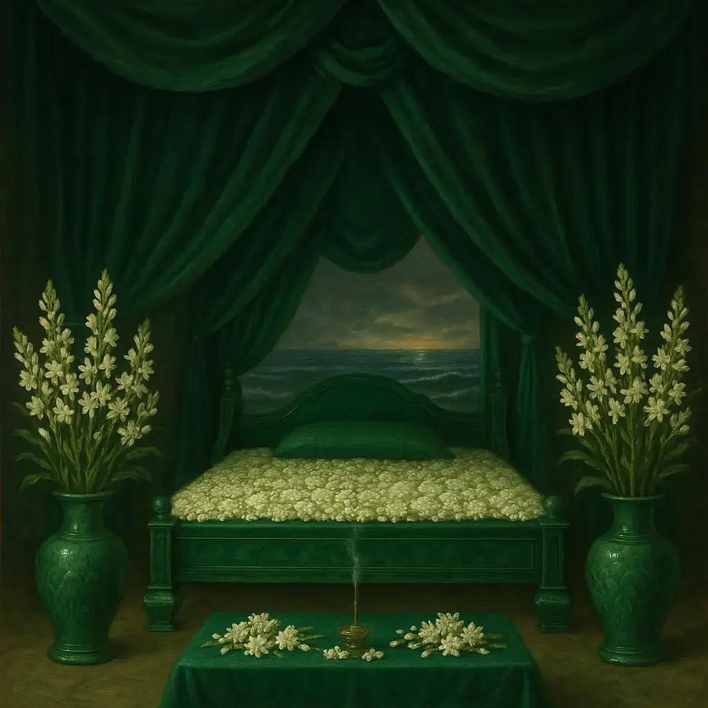 Dengan hanya melihat lukisan ini, mereka yang terhubung dengan Segoro Kidul langsung dapat merasakan wangi melati dan sedap malam yang begitu semerbak. Seolah masuk ke dalam altar agung Beliau. Ada beberapa hal yang sering mereka alami saat “tersambung” dengan Segoro Kidul : 1. Rasa Hadir (Presence) Meskipun raganya jauh, batin mereka seakan ditarik masuk ke ruang altar. Mereka bisa melihat atau membayangkan singgasana, kelambu hijau, bahkan detail kecil seperti kilau cahaya samudra. 2. Aroma Batin Yang paling sering dialami adalah harum semerbak melati dan sedap malam. Wangi ini muncul tiba-tiba, tanpa sumber fisik. Bagi sebagian orang, harum tersebut menjadi tanda kehadiran energi Ratu Kidul. Kombinasi melati (kesucian, kelembutan) dan sedap malam (misteri, daya tarik gaib) membuat ruang batin terasa sakral. 3. Rasa Damai & Teduh Energi laut selatan biasanya tidak hanya menampilkan wibawa dan misteri, tapi juga membawa rasa teduh, damai, dan kelembutan seorang ibu. Itulah sebabnya banyak pejalan spiritual merasa “dipeluk” atau “dilindungi” saat terhubung. 4. Simbol Penyatuan Bagi raja-raja Jawa kuno maupun para pelaku tapa, pengalaman ini dimaknai sebagai penyatuan energi darat dan laut, maskulin dan feminin, manusia dan semesta. Bisa dikatakan, meski tubuh kita tidak pernah menginjakkan kaki di istana ghaib itu, pintu rasa dan batin mampu membawanya hadir dalam kesadaran. #kanjengratukidul #nyirorokidul #segorokidul #pantaiselatan #jawapride 