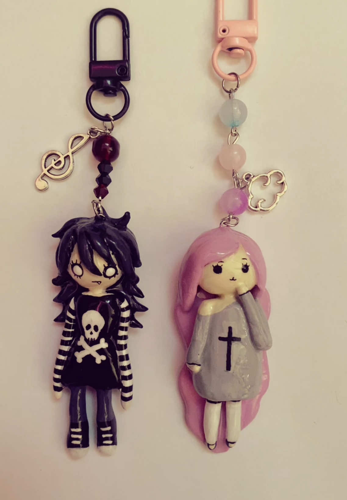 custom character and pastel goth ^.^ #tumblrgirl #tumblraesthetic #2016 #nostalgia #pinterest #twee #charms #whimsical #fyp #foryou #keychain #polymerclay #trinkets #goth #emo 