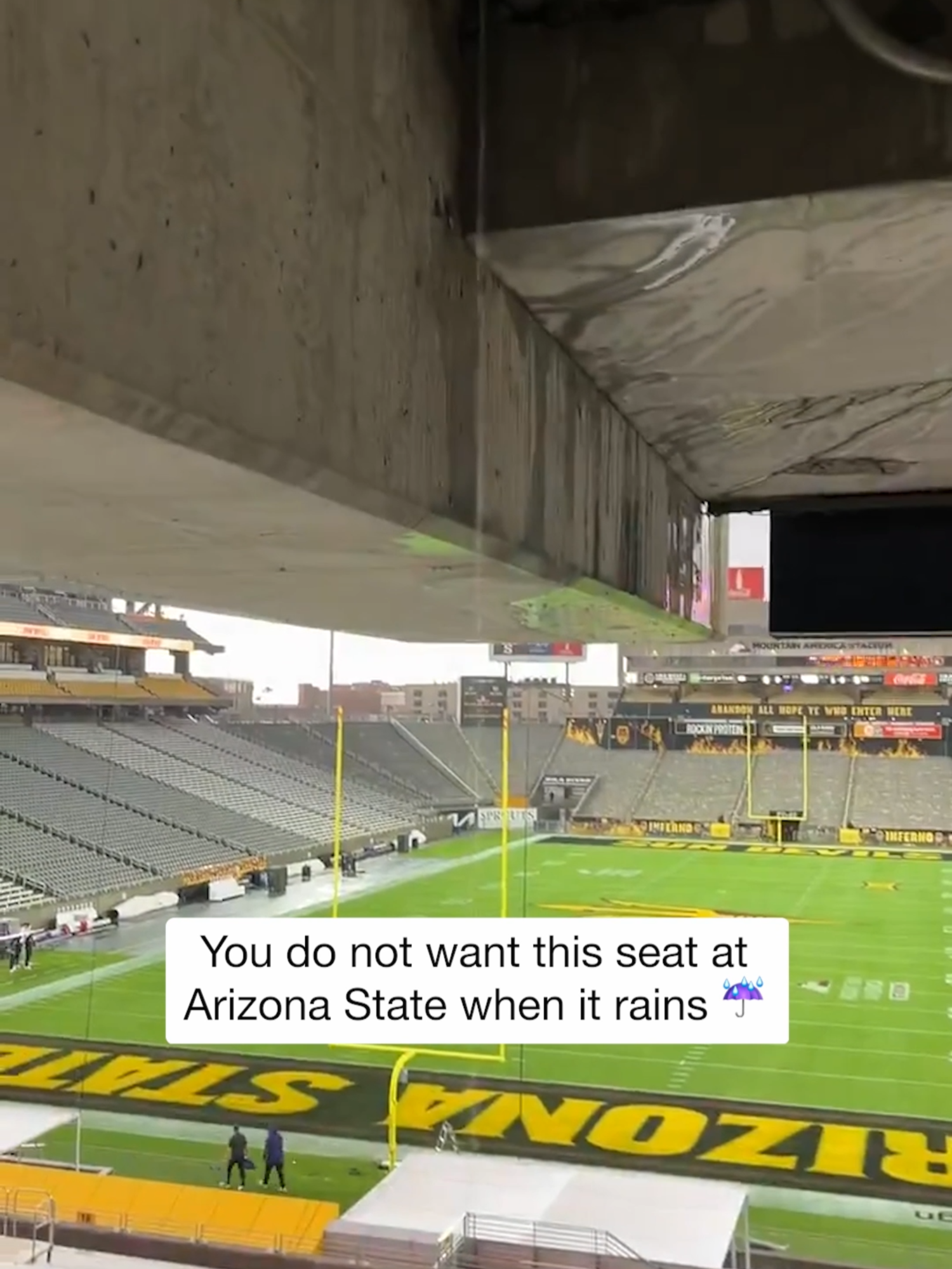 Fortunately, it's usually sunny in Tempe, Arizona (Section 17, Row 41, Seat 14). (via Stevenielsen/X) #arizonastatefootball #tempearizona #CollegeFootball