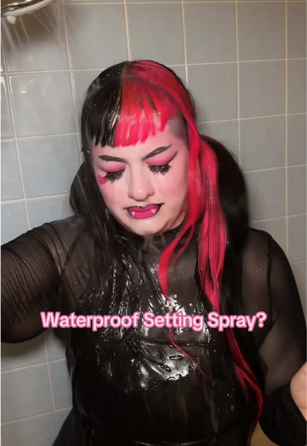 Testing out this @carslan_us waterproof setting spray for a third time! This setting g spray claims to be waterproof and I say it definitely is! I shouldn’t have done so many layers of my liquid liner around my lips but I didn’t want to cut that part out! The rest of my makeup looks great! I think it passed the test, what do you think?  #altmakeup #emomakeup #mommakeup #makeupover30 #waterproofmakeup 
