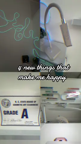 Picture 1) I did this, this morning. Been waiting a year to use them. I think I did pretty good with the design.  Picture 2) Nail supply store gave me this free. It’s detachable and can go handheld Picture 3) State Board finally came and gave me a 100! Go me! Picture 4) Sauurr happy for a new light. The moon was cute but was always in the way. Love the over head light much better. Some new things that made me happy