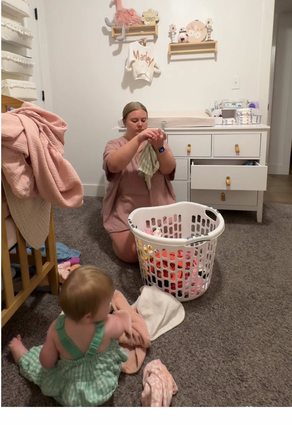 Some days we just have to tackle all the laundry head on! But it feels so good once it’s all done 🤍 . . . #laundryday #dolaundrywithme #cleaning #babylaundry #firsttimemom @Dreft 