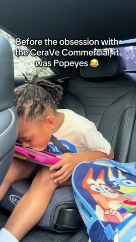 Before the CeraVe takeover, Denim was running back the Popeyes commercial like it was a hit single 🎶🍗 #autism #autismoftiktok #AutismAwareness #specialneedsmom #AutismMom 