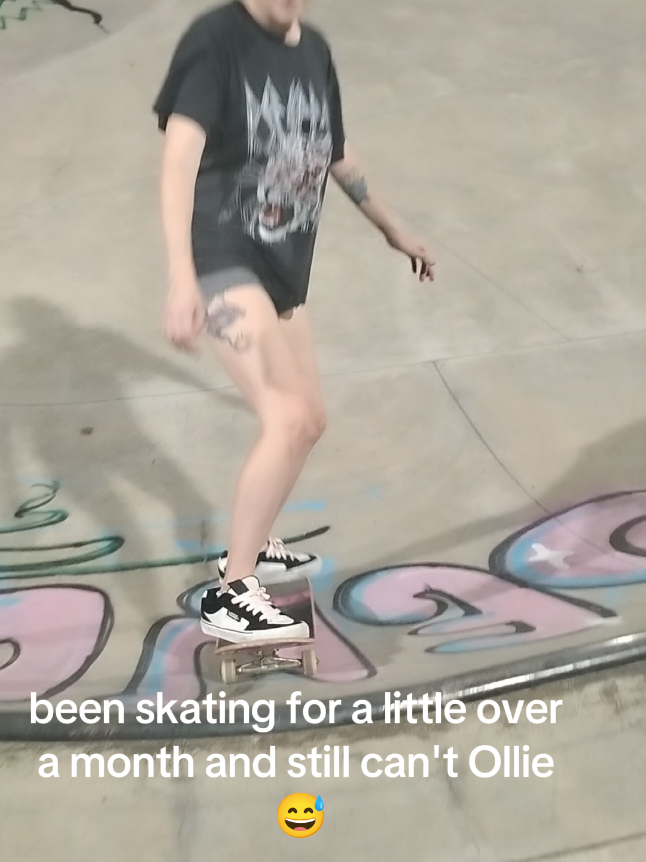 what I've learned in a month of learning how to skate...not much lol but it is fun 😍 #skate #skatepark #nightriding #fyp #Skateboarding 
