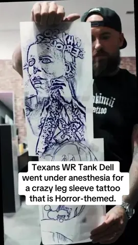 Texans WR Tank Dell went under anesthesia for a crazy leg sleeve tattoo that is Horror-themed. ‘#footballmemes #footballedit #sportstiktok #viralvideo 