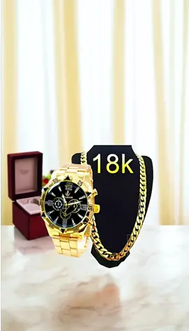 #CapCut Relógio Masculino Banhado Dourado Prata 18k + Corrente Minimalista 18K