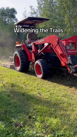 Widening the trails once a year keeps willows and Russian olive bushes from encroaching too far. #livingouramericandream #tractor #kubuta #brushhog #rotarycutter #trailmaintenance 