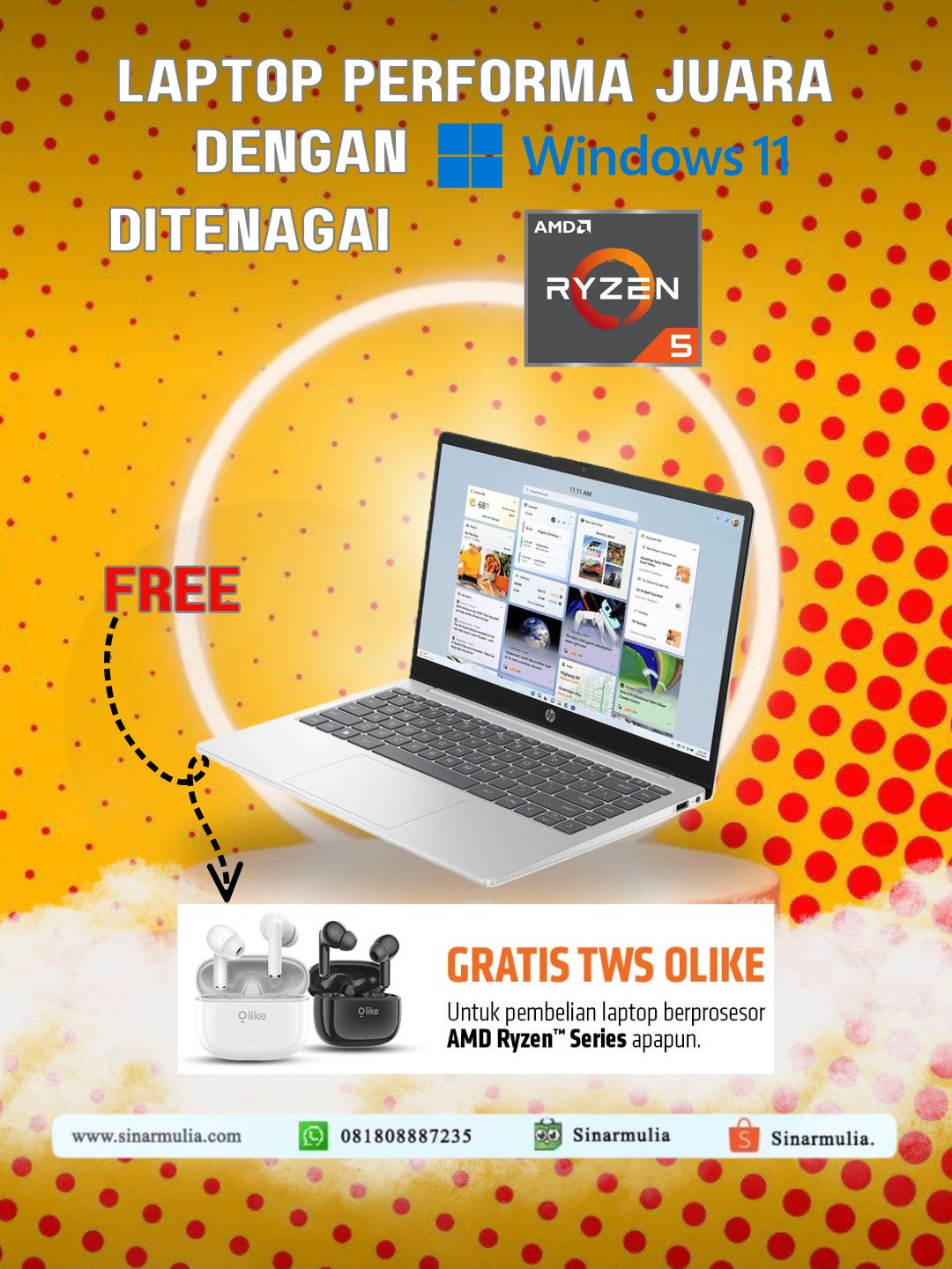 Laptop Performa Juara! Dengan Prosesor AMD Ryzen™ 5 dan Windows 11. Dapatkan Gratis TWS Olike. Selama Persediaan Masih Ada!! @amd @windows  #promo #amd #windows #windows11 #promoamd #twsolike #hp #em0530au #multitasking #sinarmuliasuksesmakmur #garansiresmi
