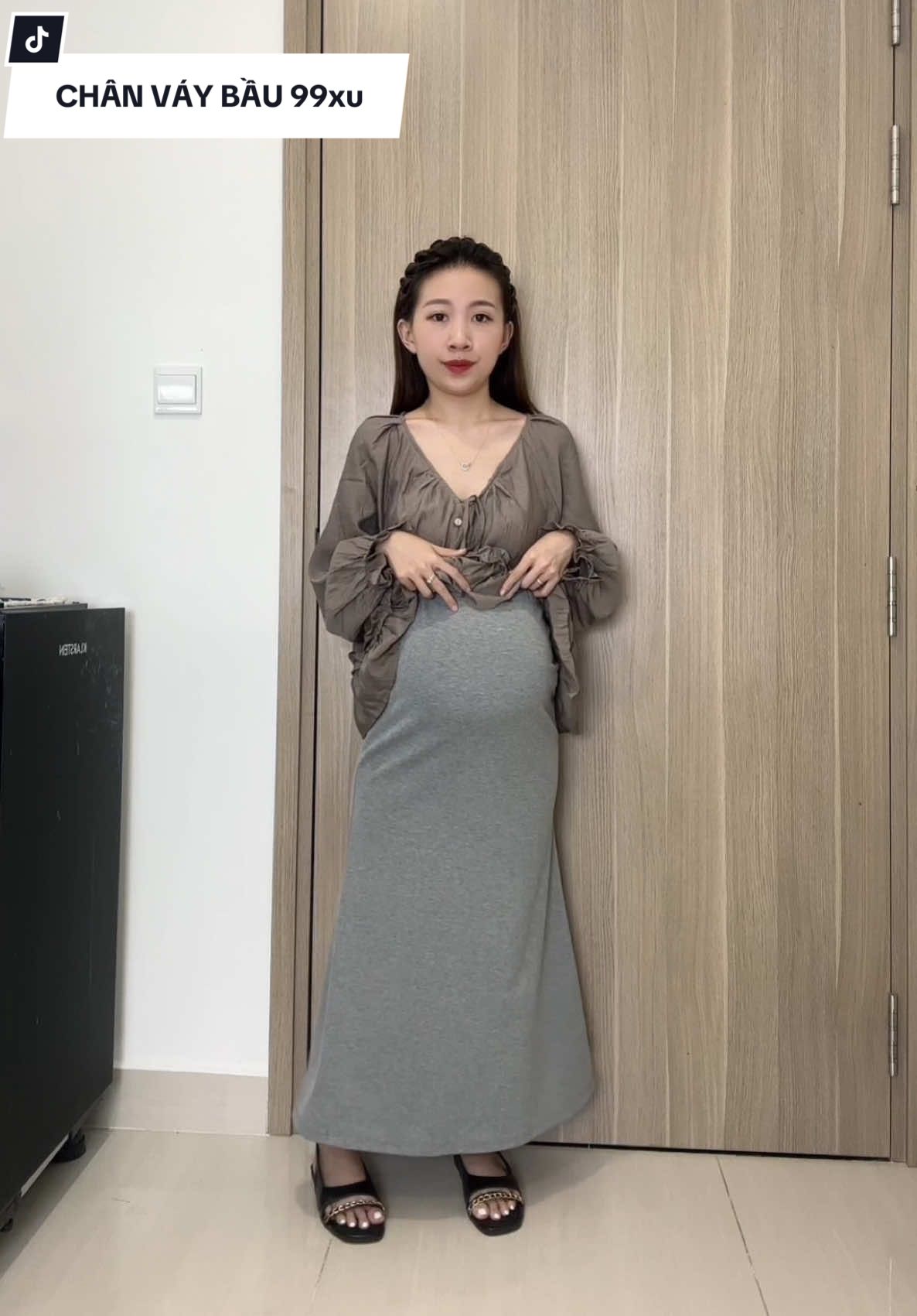Chân váy bầu xinhhh dáng dài ✨ #chanvaybau #vaybau #mebauxinh #mommycamiu1m50 #mommycamiu 