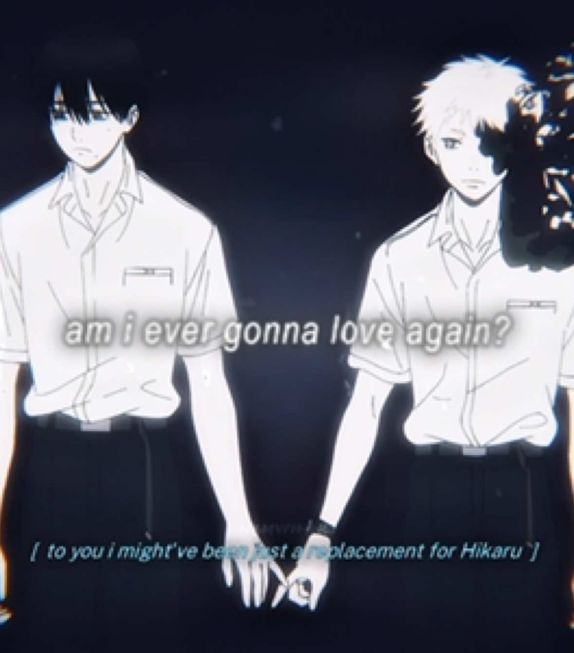 if i had a nickel for everytime a black & white haired duo ruined my life i'd have two nickels (im looking at you satosugu.....)     .    .    .    #thesummerhikarudied #thesummerhikarudiededit #tshdedit #yoshikaru #tshd 