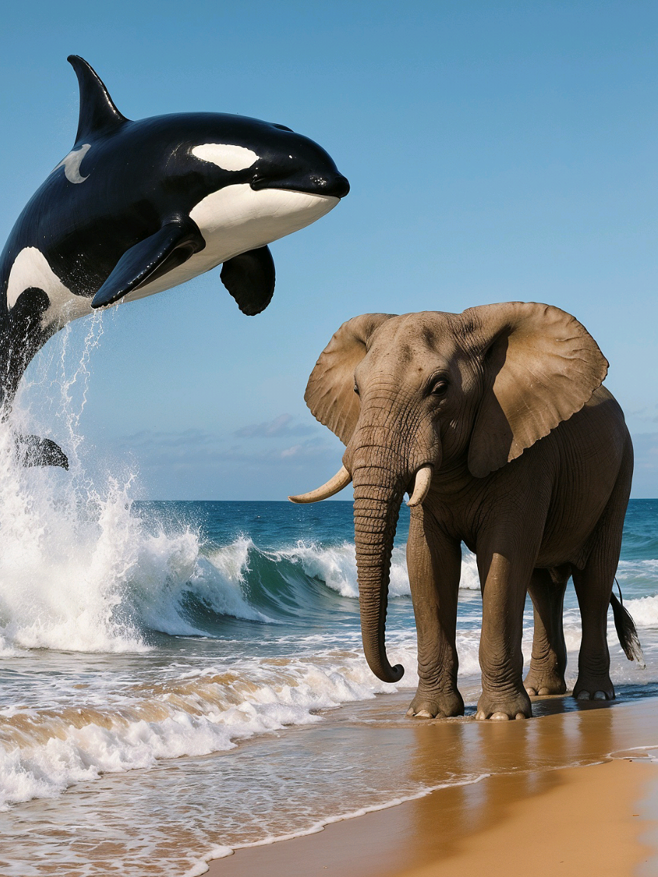 🐘🖤🐳 AI Elephant–Orca Hybrid Fusion: What if an elephant and an orca became one creature? From the ocean emerges a colossal beast — a powerful fusion of land and sea. It rises proudly onto the wet sand, letting out a mighty roar as it blasts a stream of water from its trunk, scattering a flock of seagulls in every direction. 🌊⚡ 🔥 When nature and imagination create something truly legendary! ✍️ Comment below which hybrid you’d like to see next! Author🎨 – @epic_kor_ai #ai #aiart #hybrid #fusion #aitransformation