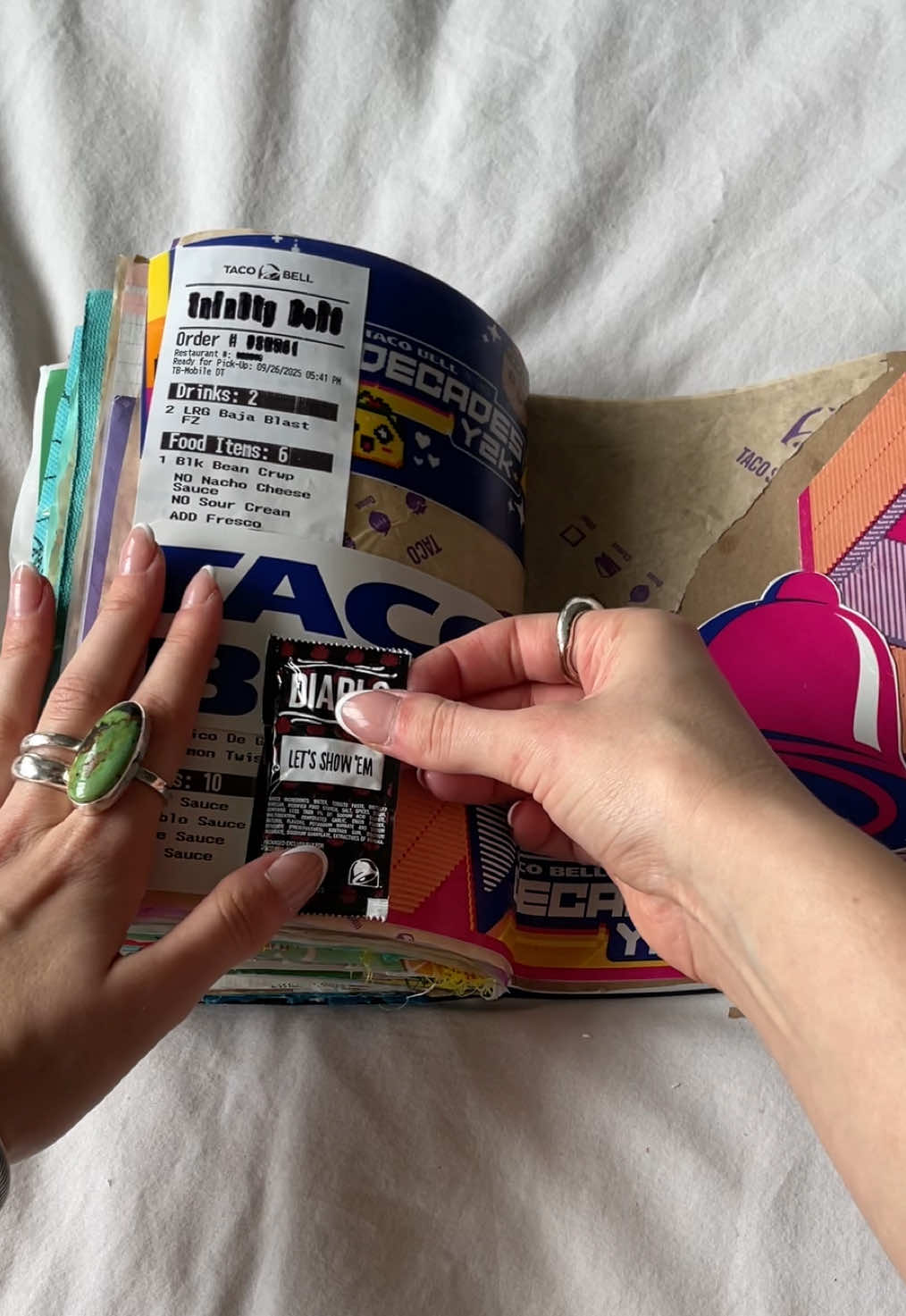 asmr junk journal with me! late night Taco Bell 🤝 me  most GORGEOUS GREEN RING from @Abby.rose.designs check her out y’all her jewelry is insane and so well made #junkjournal #junkjournaling #asmr #scrapbooking #scrapbook  