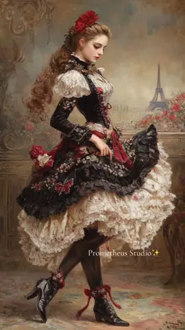 A vision of timeless beauty — a Parisian muse adorned in lace and crimson flowers, her gaze soft yet powerful, embodying the romance of the city of love. With every detail of her dress and every delicate gesture, she carries the spirit of Parisian allure. 🇫🇷✨#paris #parisianstyle #victorianera #victorianfashion #romanticvibes 