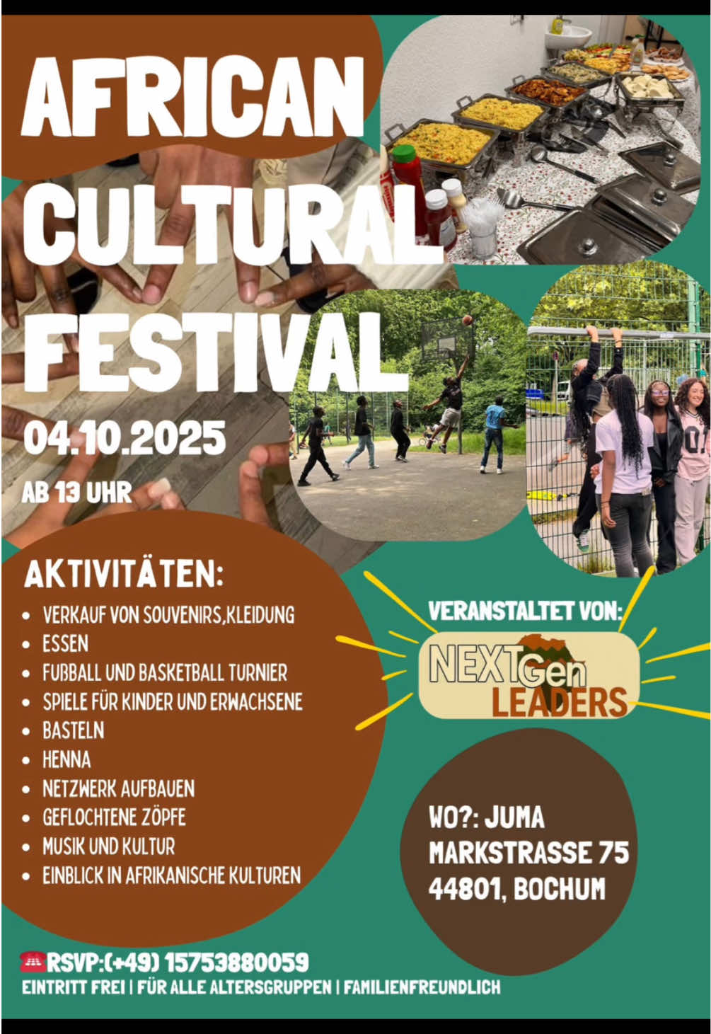 Alle sind Wilkommen, also sei dabei und hab Spaß🥳. Adresse: JuMa Markstaße  75 44801, Bochum. #NextGenLeaders #Community #Festival #Bochum #CapCut 