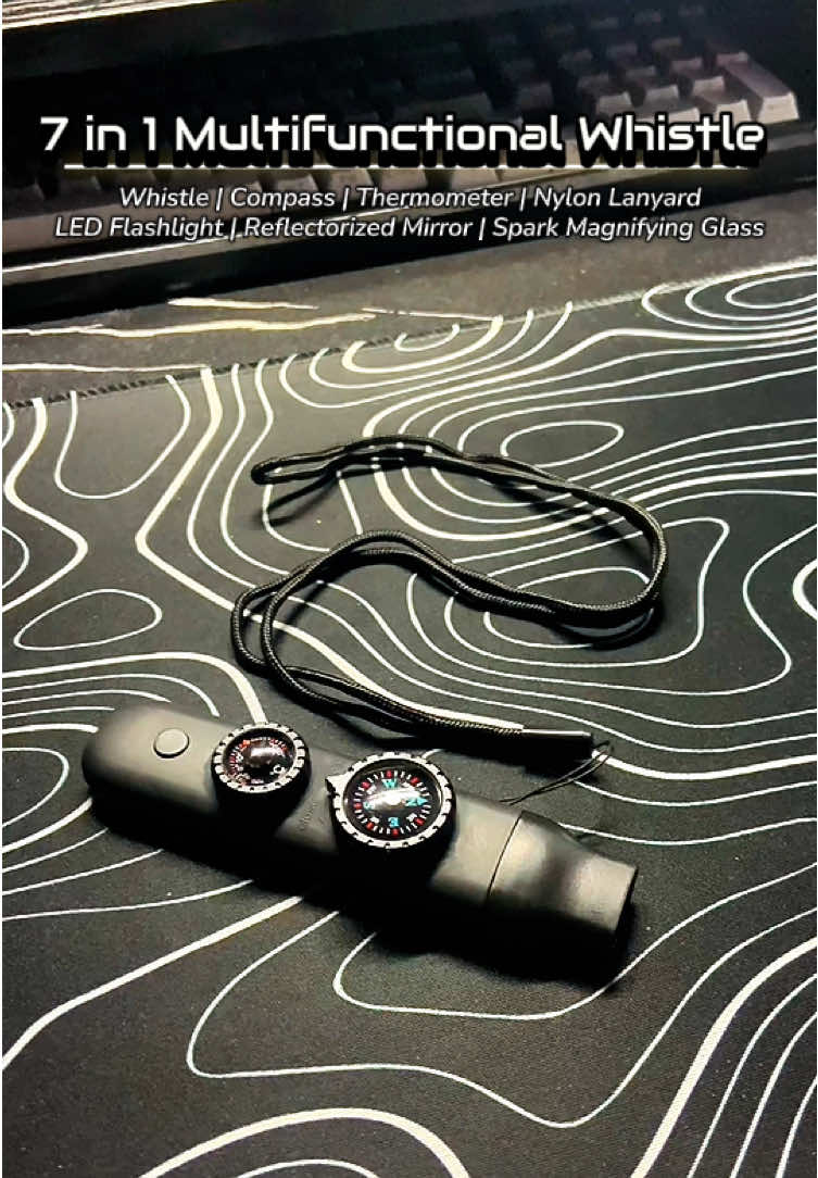 7 in 1 Multifunctional Whistle- your portable guide from getting lost during camping or hiking. #whistle #compass #survivalskills #emergencykit #outdoorlife 