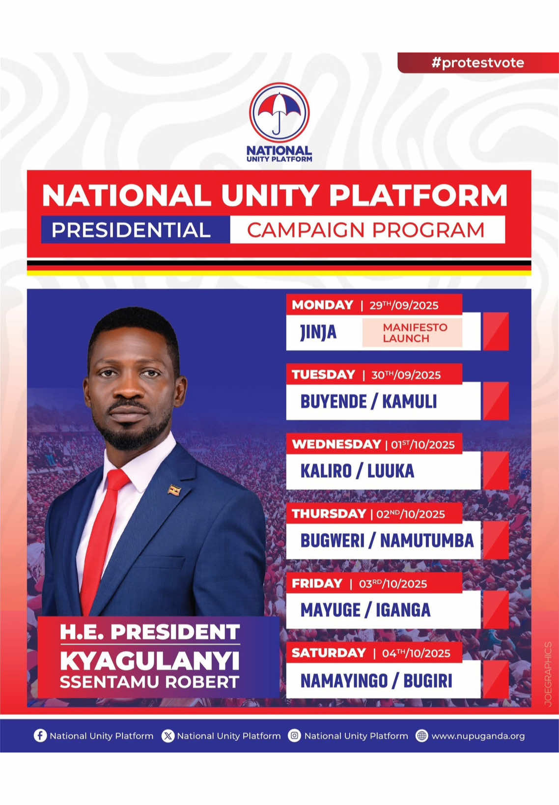 Treni ya mapinduzi inaanza kesho! Hapa ndipo tutakapokuwa katika wiki ya kwanza.  #ANewUgandaNow  #FreeUgandaNow